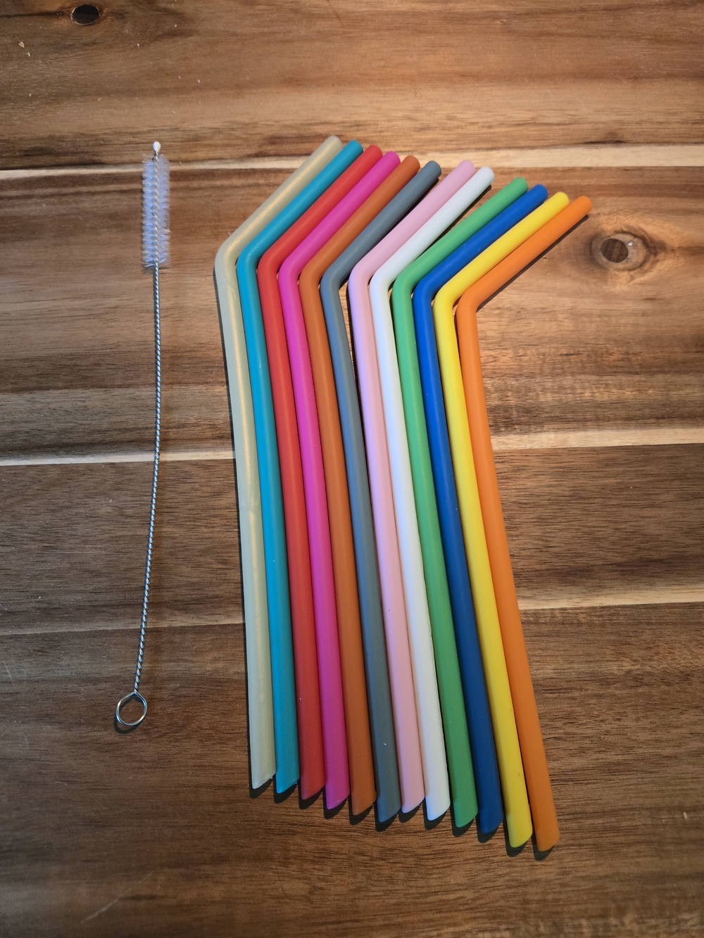12 Reusable Silicone Bent Straws - Multi Color Set with Cleaning Brush